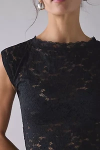 Out From Under Tessa Sheer Lace Short Sleeve Boatneck Tee