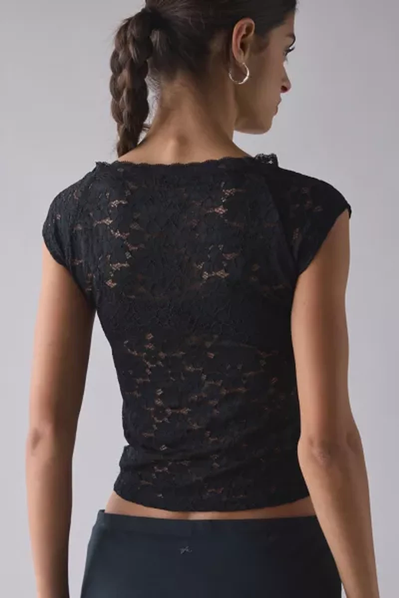 Out From Under Tessa Sheer Lace Short Sleeve Boatneck Tee
