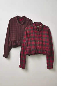ReMADE By UO Cropped Peplum Flannel Shirt