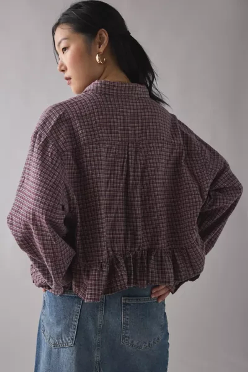 ReMADE By UO Cropped Peplum Flannel Shirt