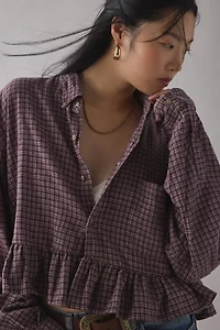 ReMADE By UO Cropped Peplum Flannel Shirt