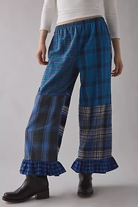ReMADE By UO Ruffle Trim Patchwork Flannel Pant
