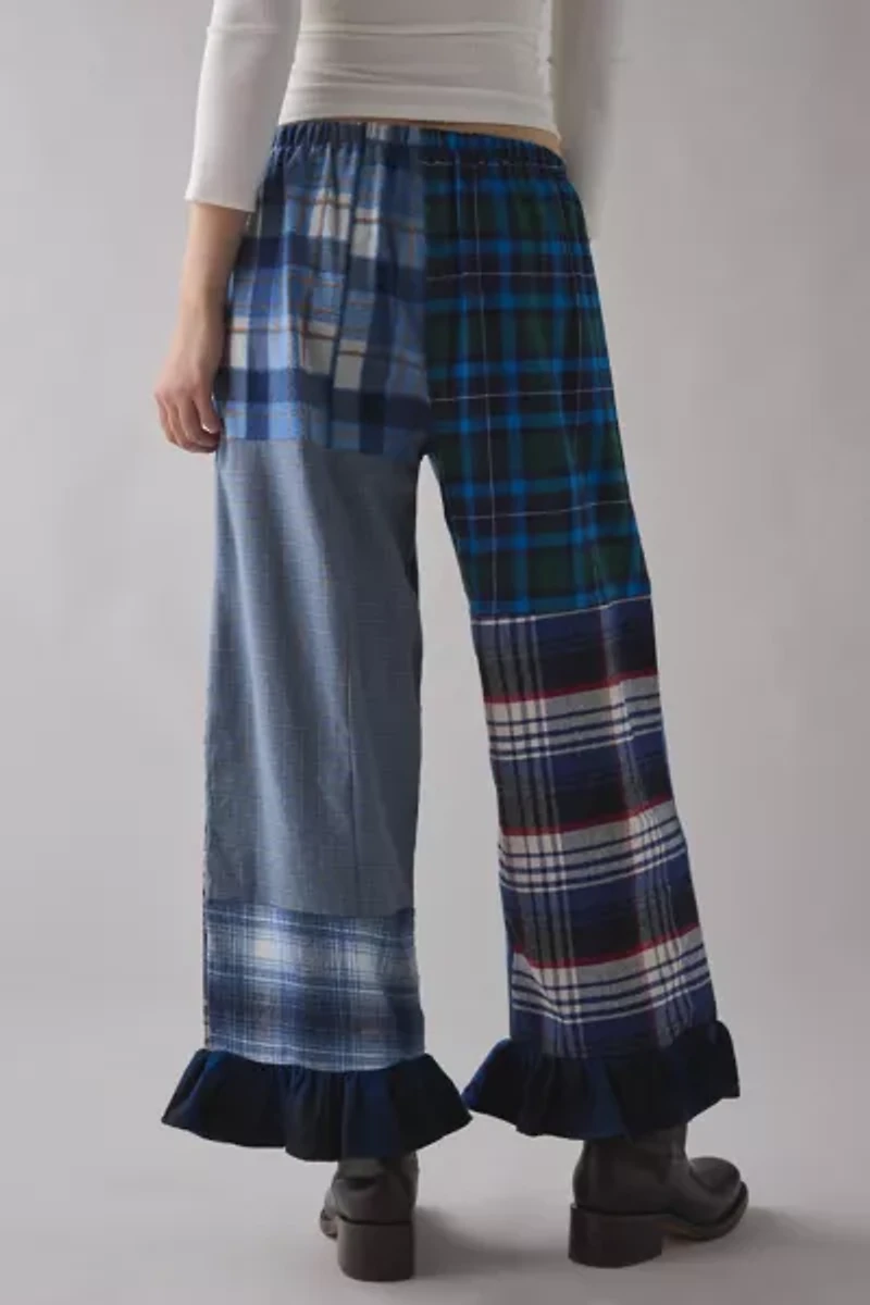 ReMADE By UO Ruffle Trim Patchwork Flannel Pant