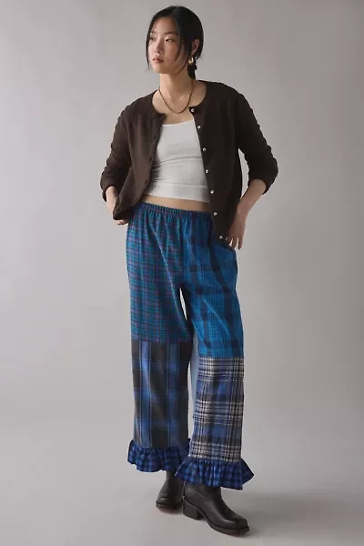 ReMADE By UO Ruffle Trim Patchwork Flannel Pant