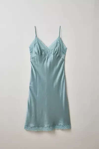 Vintage By Thrift Like A Girl Blue Lace Trim Silk Slip