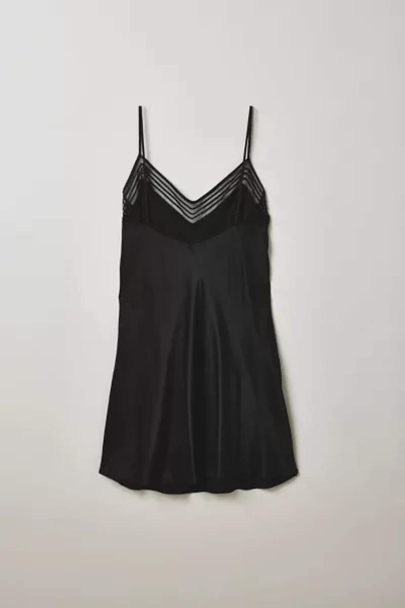 Vintage By Thrift Like A Girl Mesh Detail Black Silk Slip Dress