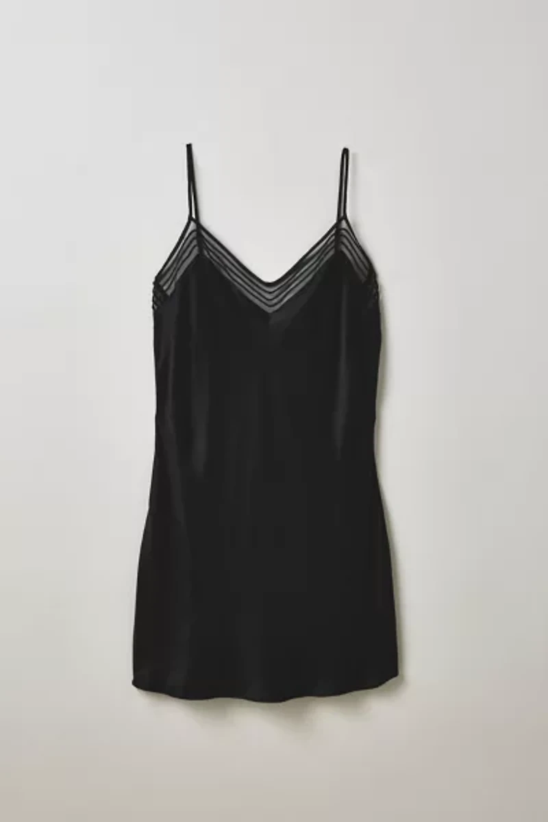 Vintage By Thrift Like A Girl Mesh Detail Black Silk Slip Dress