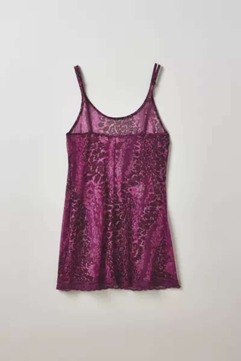 Vintage By Thrift Like A Girl Sheer Animal Print Lace Trim Slip Dress