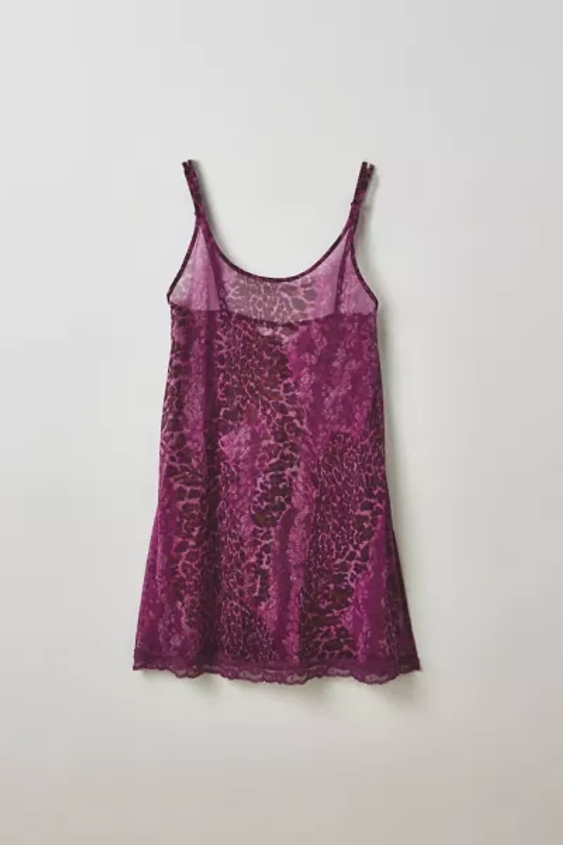 Vintage By Thrift Like A Girl Sheer Animal Print Lace Trim Slip Dress