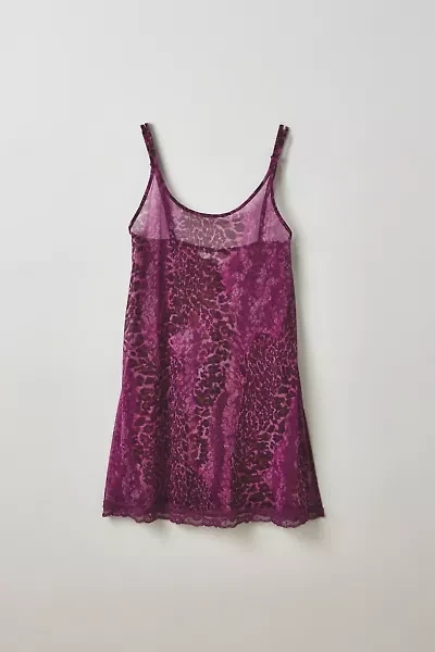 Vintage By Thrift Like A Girl Sheer Animal Print Lace Trim Slip Dress