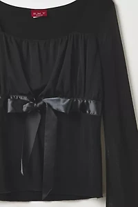 Vintage By Thrift Like A Girl Satin Bow Bell Sleeve Babydoll Top