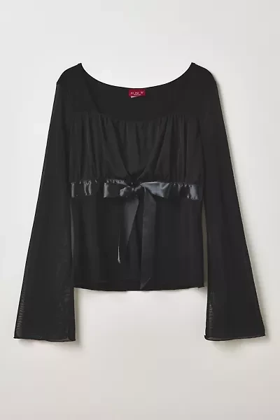 Vintage By Thrift Like A Girl Satin Bow Bell Sleeve Babydoll Top
