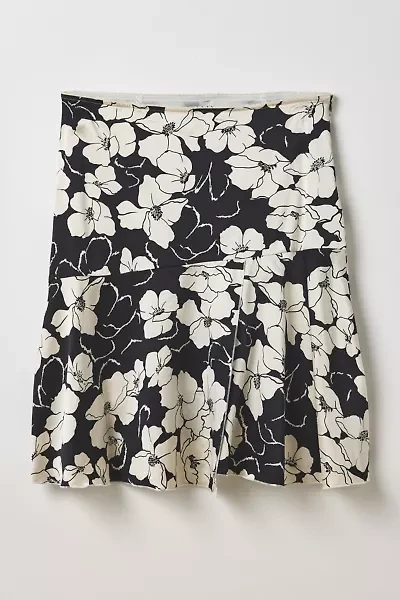 Vintage By Thrift Like A Girl Black + White Floral Silk Knee-Length Skirt