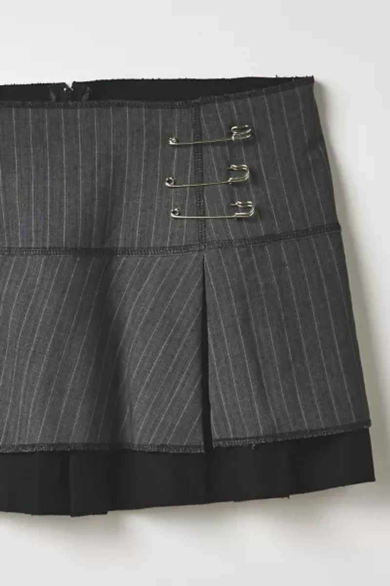 Vintage By Thrift Like A Girl Pinstripe Safety Pin Mini Skirt