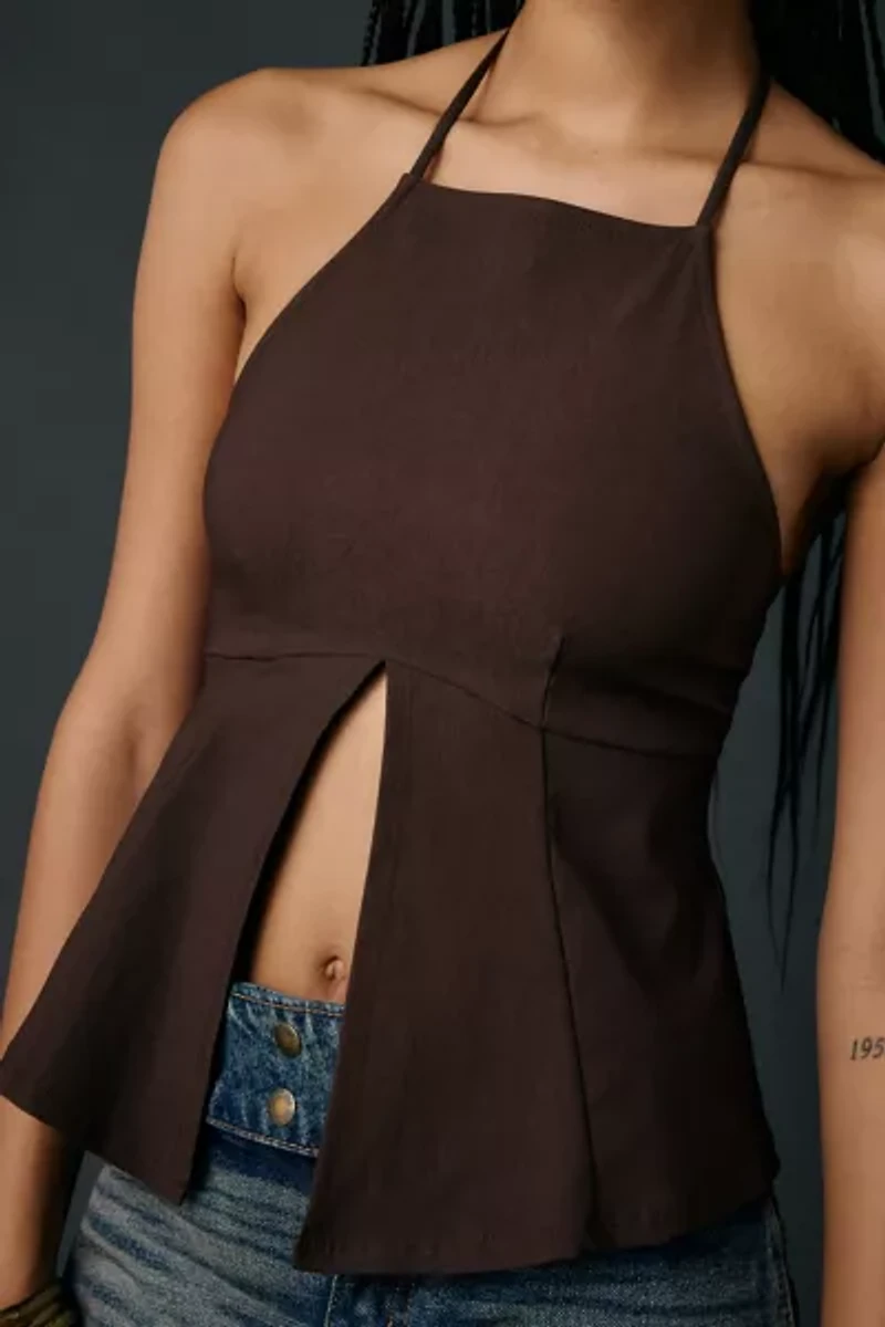 UO Olga Split-Front Flyaway High Neck Halter Top