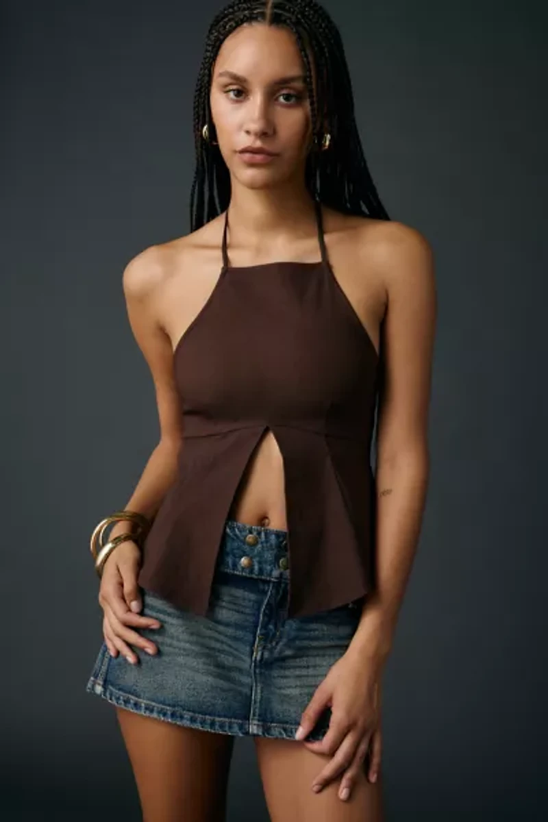 UO Olga Split-Front Flyaway High Neck Halter Top