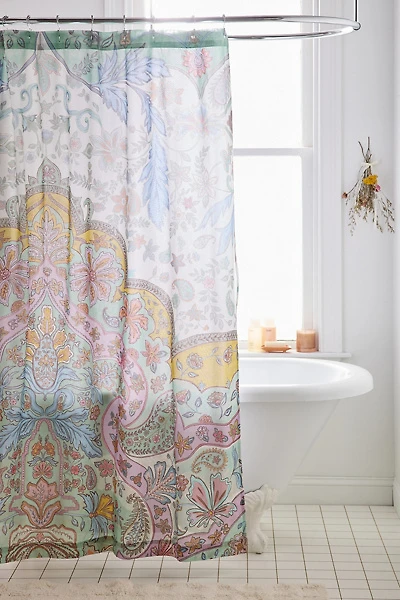 Saffron Floral Patterned Shower Curtain