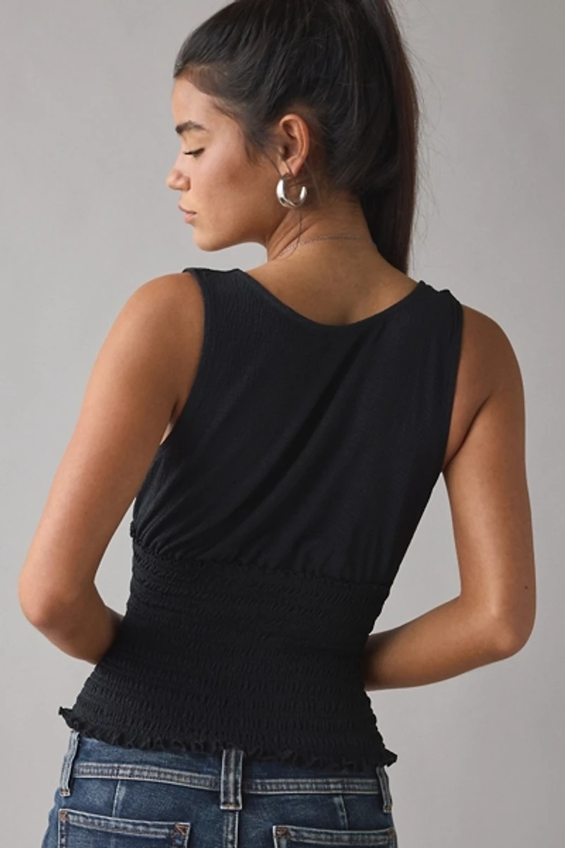 Kimchi Blue Betty Plunging V-Neck Smocked Tank Top