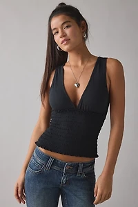 Kimchi Blue Betty Plunging V-Neck Smocked Tank Top