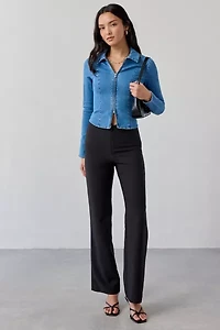 UO Ledia Slim Long Sleeve Zip-Front Denim Shirt