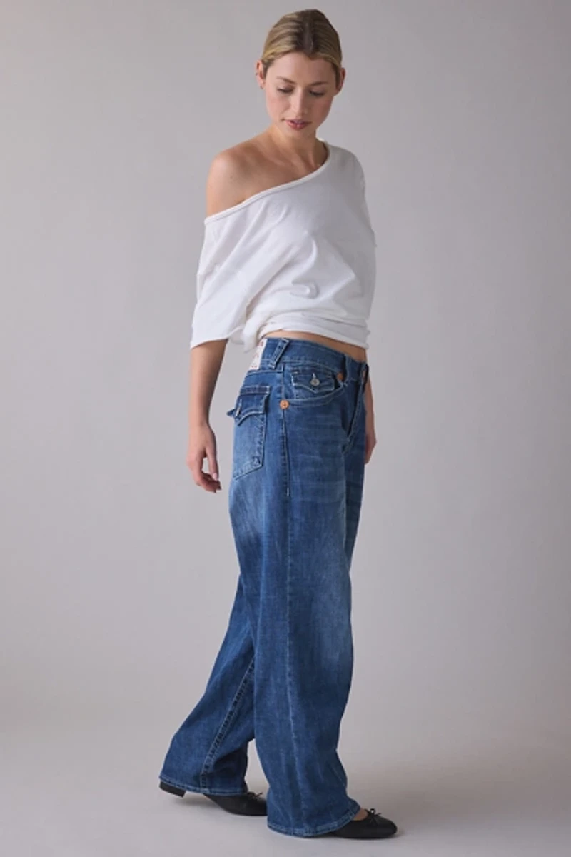 True Religion Bailey Serene Blue Mid-Rise Barrel Jean