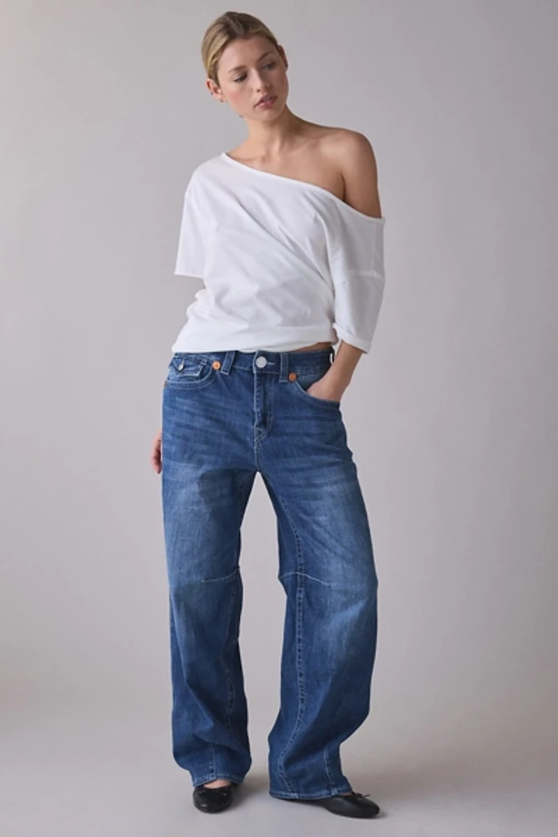 True Religion Bailey Serene Blue Mid-Rise Barrel Jean