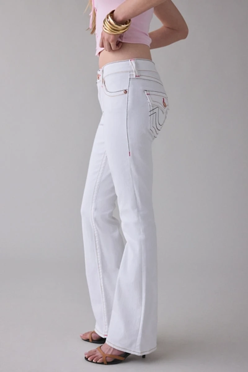 True Religion Becca Brilliant White Mid-Rise Flap Bootcut Jean
