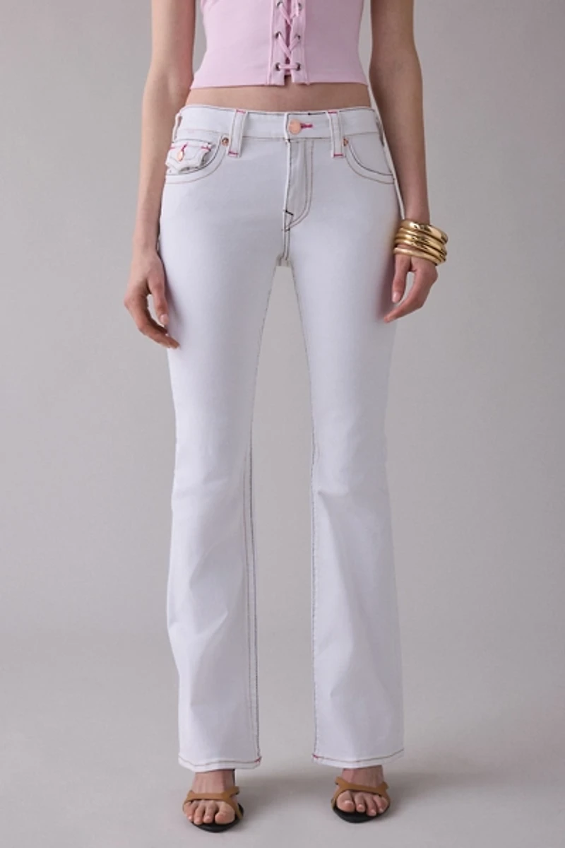 True Religion Becca Brilliant White Mid-Rise Flap Bootcut Jean