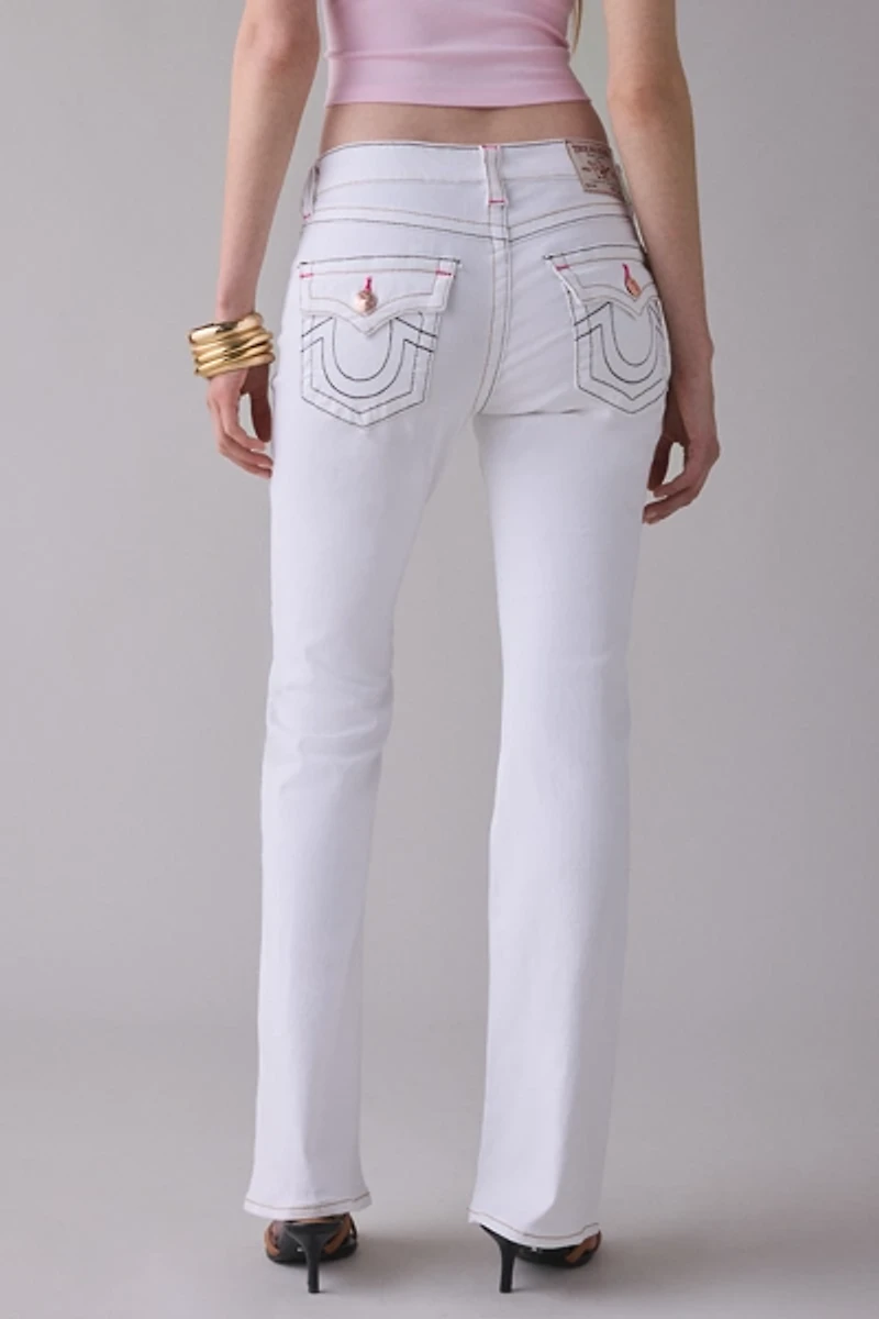 True Religion Becca Brilliant White Mid-Rise Flap Bootcut Jean