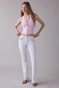 True Religion Becca Brilliant White Mid-Rise Flap Bootcut Jean