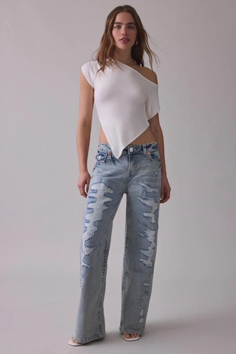 True Religion Bobbi Destroyed Big T Flap Low-Rise Baggy Jean