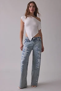 True Religion Bobbi Destroyed Big T Flap Low-Rise Baggy Jean