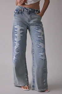 True Religion Bobbi Destroyed Big T Flap Low-Rise Baggy Jean