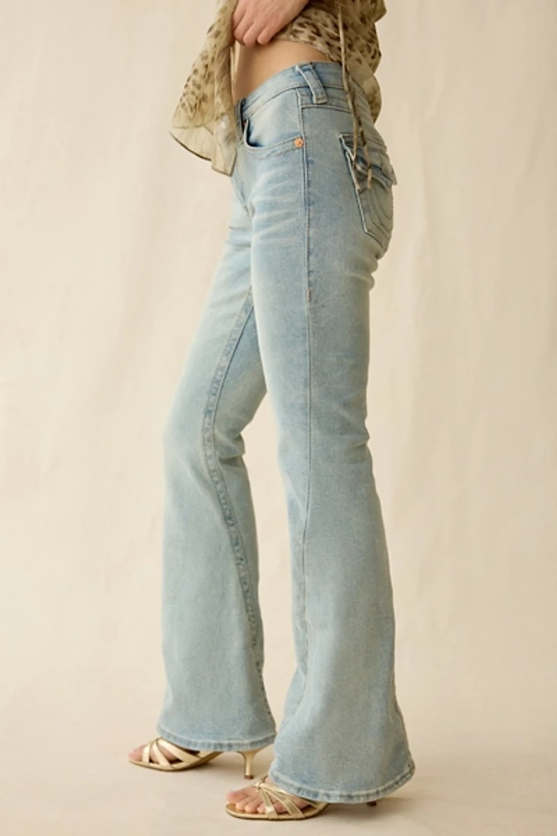 True Religion Joey Twisted Seam Super T Flap Low-Rise Flare Jean