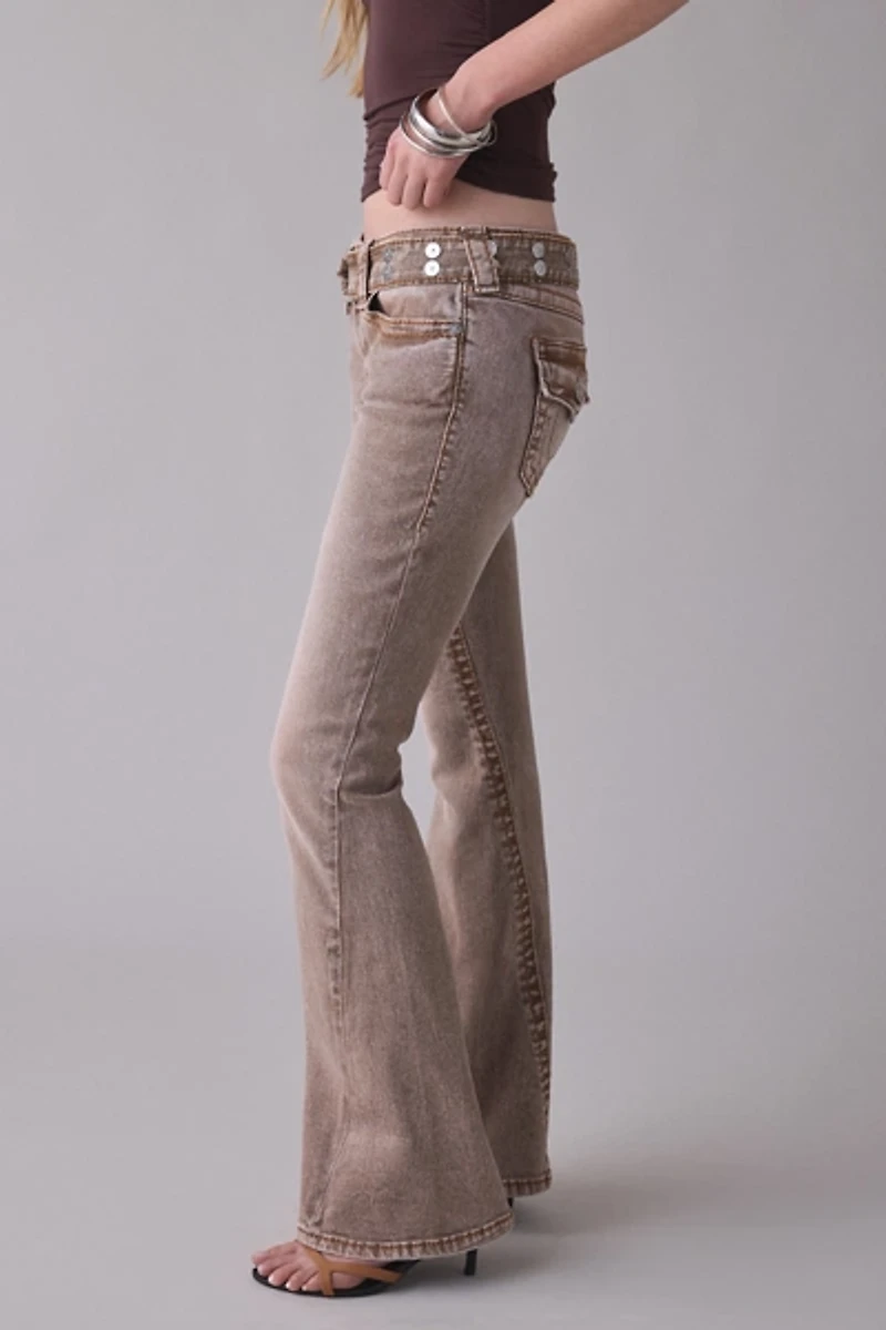 True Religion Joey Belted Big T Low-Rise Flare Jeans