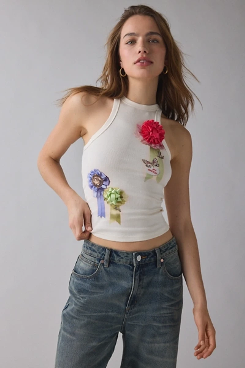 Kimchi Blue Kidult Ribbon Applique Graphic Off-Duty High Neck Tank Top