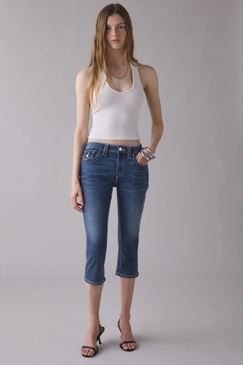 True Religion Jennie Flap Mid-Rise Skinny Capri Jeans