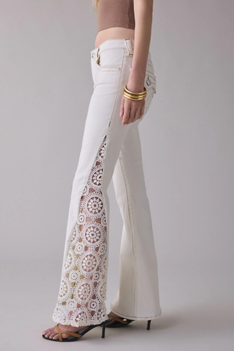 True Religion Crochet Flap Mid-Rise Flare Jeans