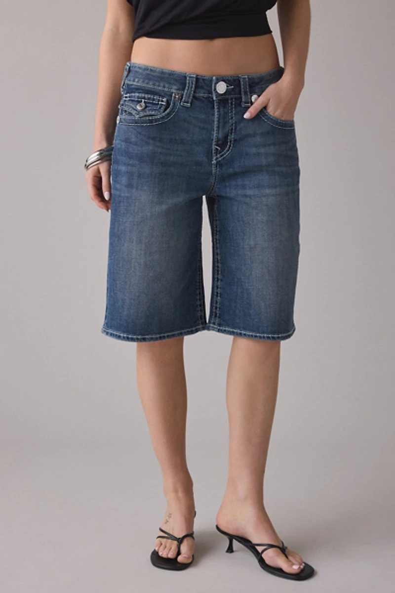 True Religion Big T Flap Baggy Denim Jort