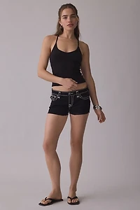 True Religion Joey Super T Flap Low-Rise Denim Shorts