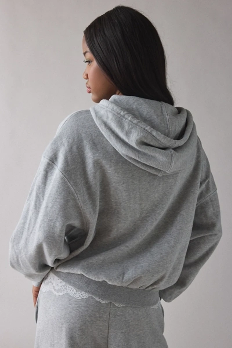 Out From Under Love Is Bliss Lace Trim Cropped Zip-Up Hoodie