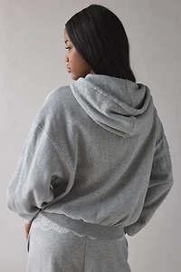 Out From Under Love Is Bliss Lace Trim Cropped Zip-Up Hoodie