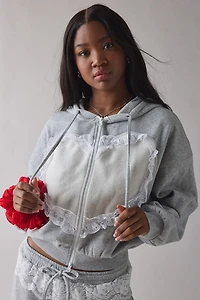 Out From Under Love Is Bliss Lace Trim Cropped Zip-Up Hoodie