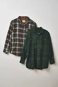 ReMADE By UO Paint Splatter Oversized Flannel Shirt