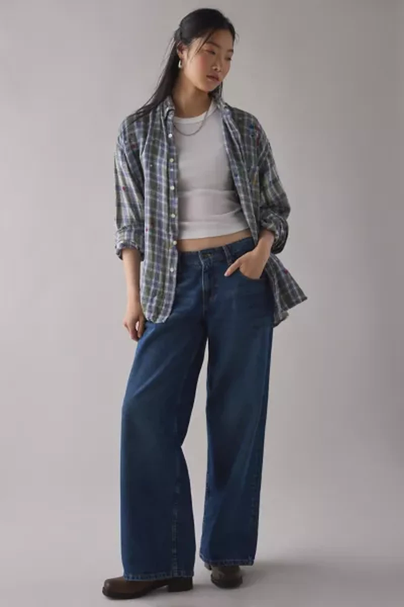 ReMADE By UO Paint Splatter Oversized Flannel Shirt