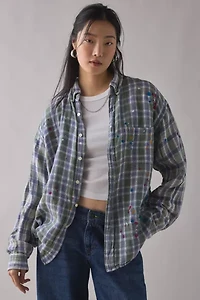 ReMADE By UO Paint Splatter Oversized Flannel Shirt
