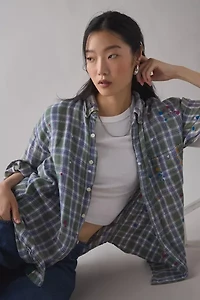 ReMADE By UO Paint Splatter Oversized Flannel Shirt