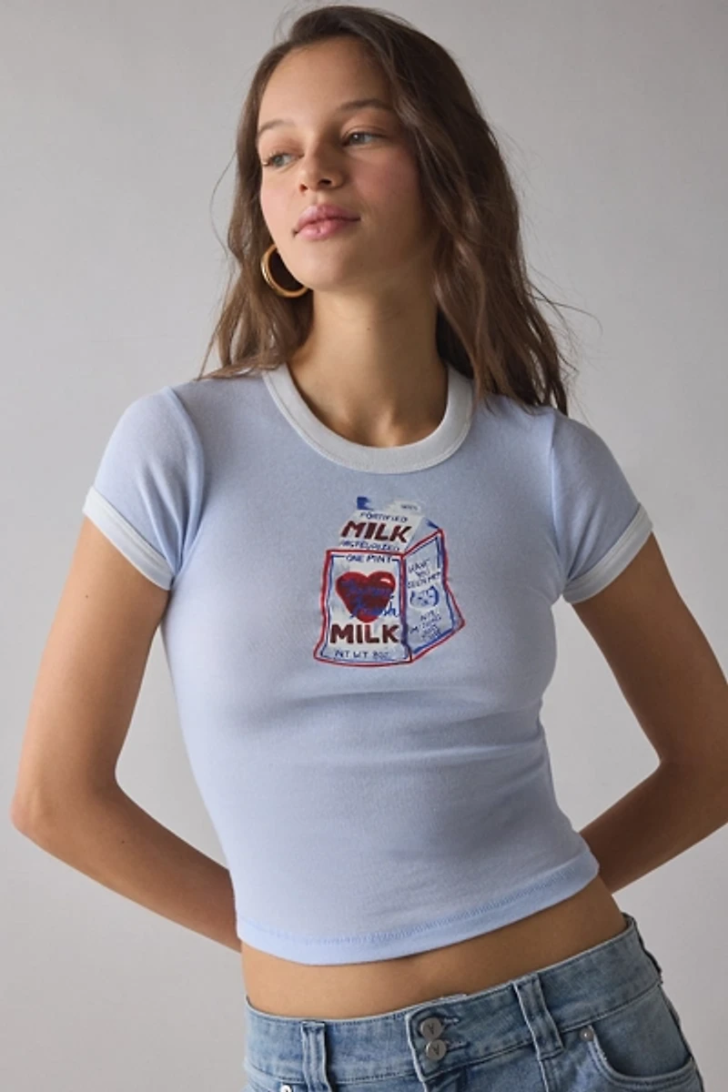 BDG Too Perfect Milk Graphic Ringer Baby Tee