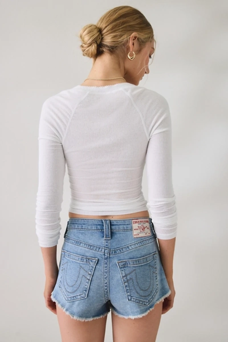 True Religion Dolphin Hem High-Rise Denim Shorts