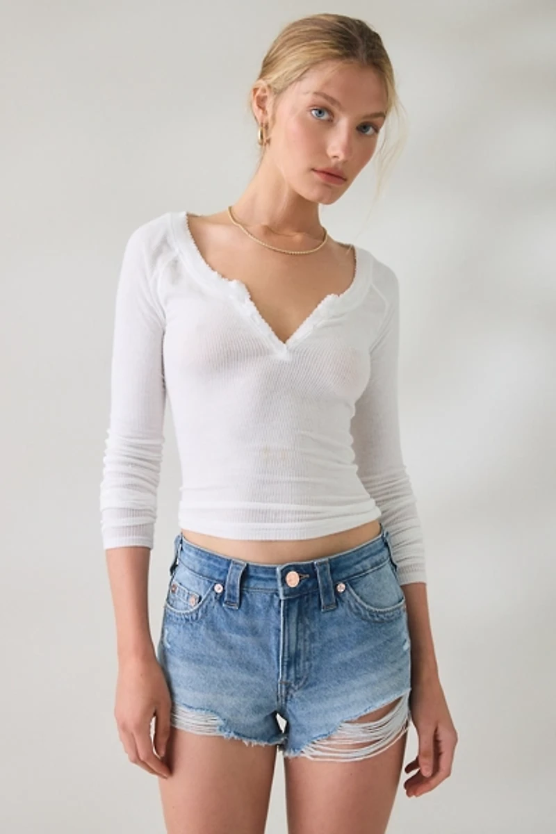 True Religion Dolphin Hem High-Rise Denim Shorts